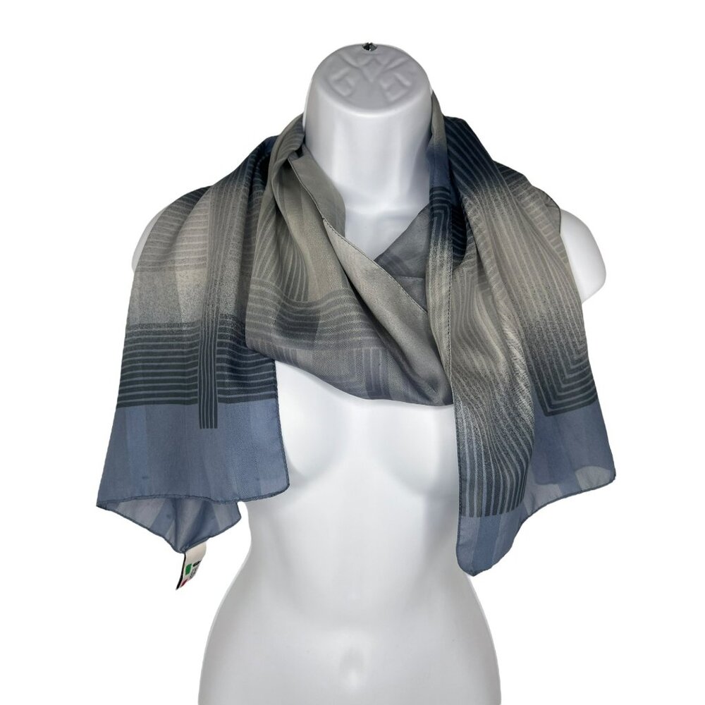 Blue and Gray Symphony Scarfs Geometric Pattern Wrap 60 in
